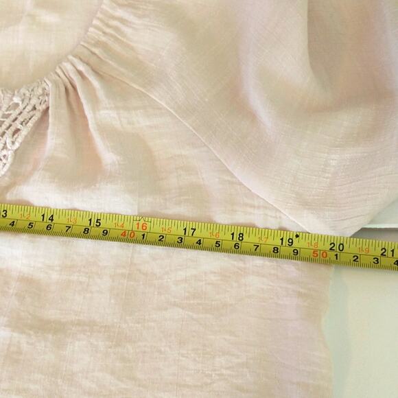 Spence Boho Tunic Top Women's Sz M Tan Adjustable Tie 3/4 Sleeve Pullover Lace - Picture 8 of 16